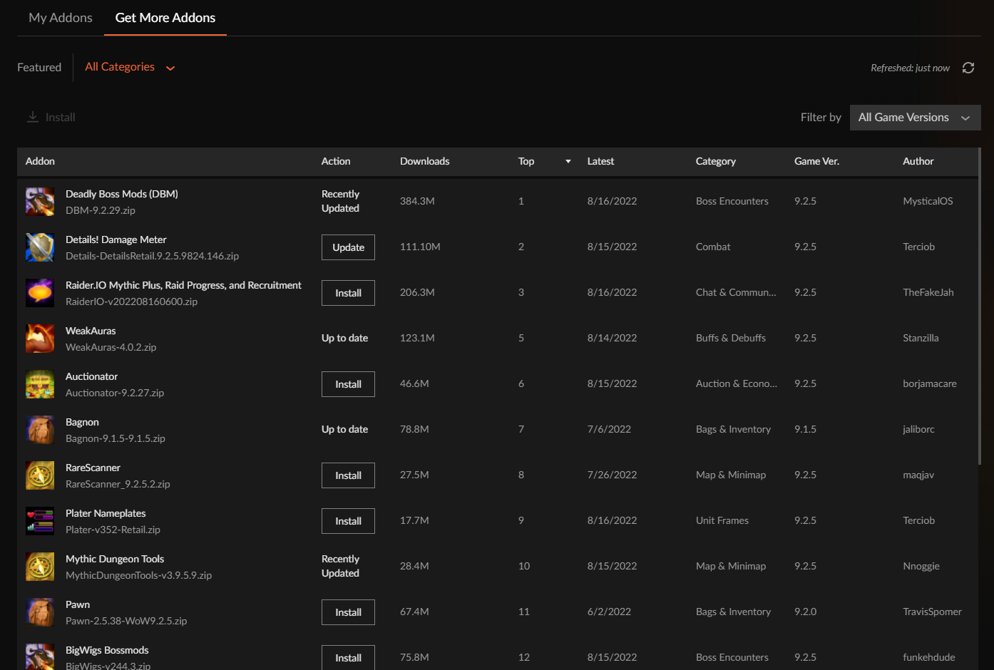 Popular and new addons