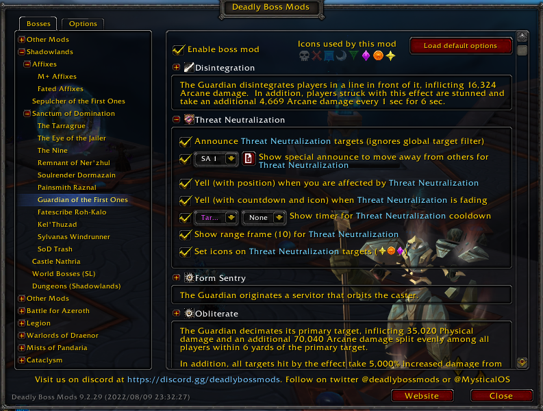 Settings screen for Guardian of the First Ones